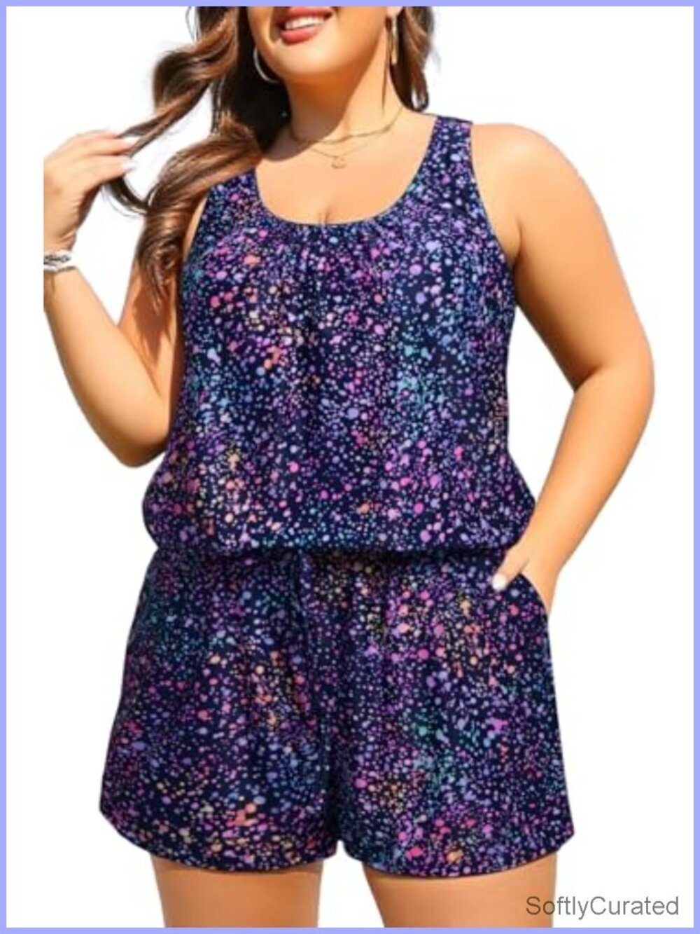 Romper One Piece Swimsuit with Pockets - Boyleg Modest Bathing Suit